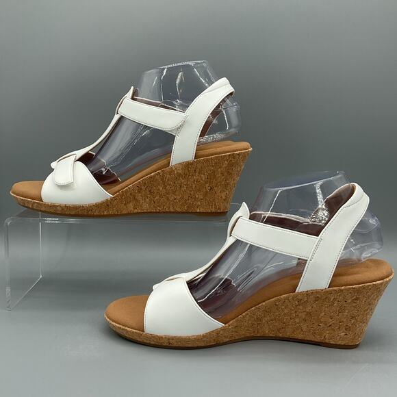 NEW Rockport Women’s Blanca T-Strap Wedge Sandals White Size 9.5M - Picture 2 of 10